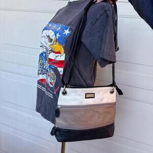 Y2K Tri-Color Leather Crossbody Handbag with Zipper Compartments